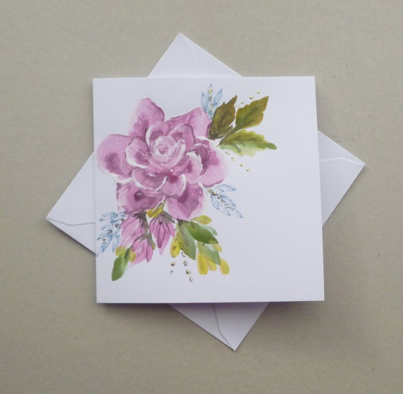 blank card greetings card hand painted roses original art ( ref F 880 E2 )