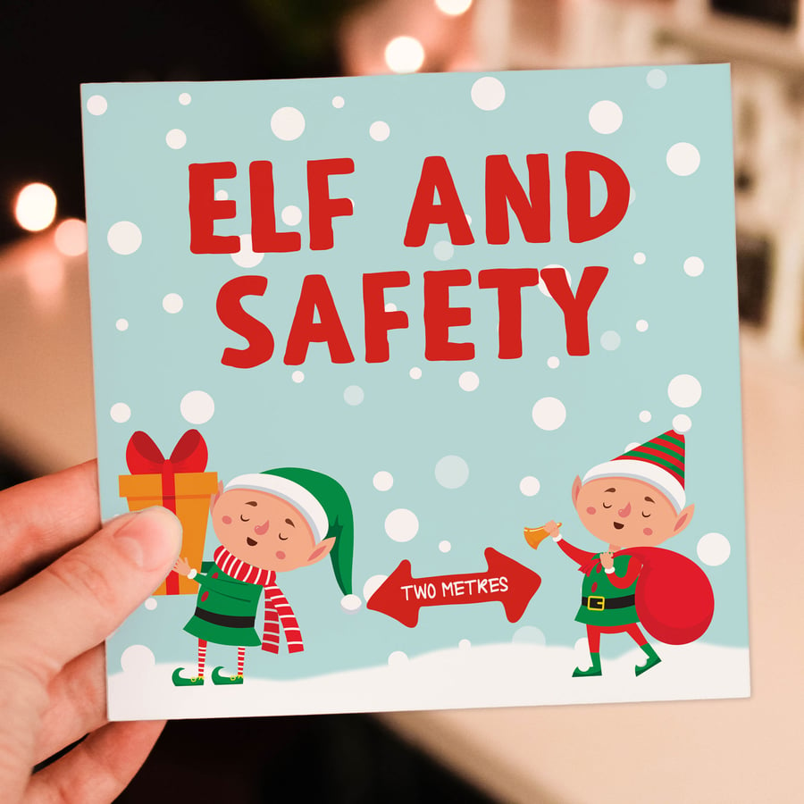 Christmas card: Elf and safety social distancing
