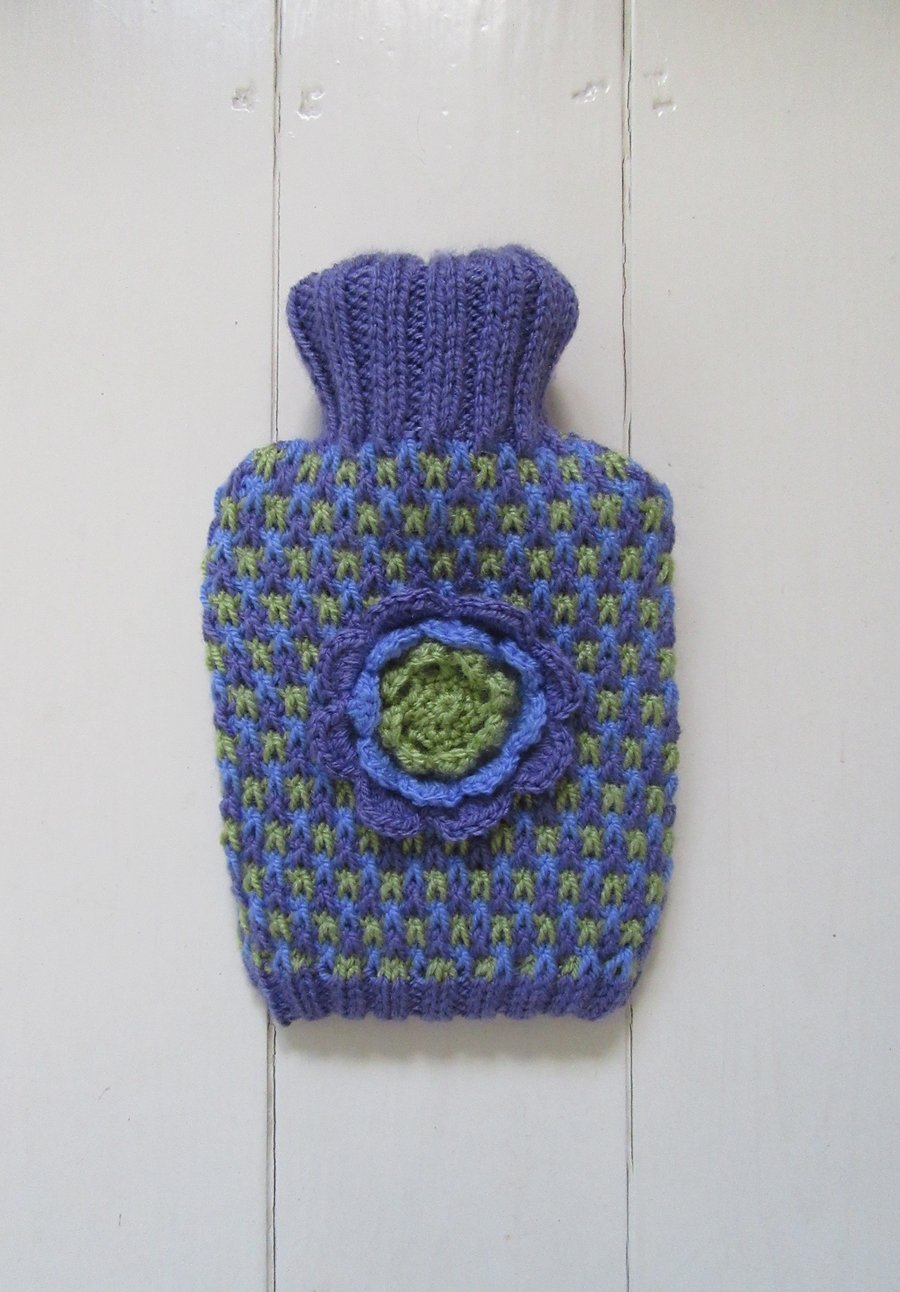 SALE Hot water bottle cover - chocolate wrapper purple tweed