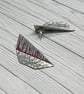 Aluminium Stud Earrings - Lightweight Folded Geometric Shape Hammer Texture Pink - Image 2