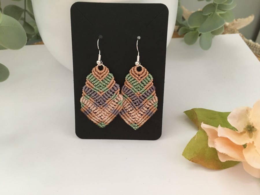 Feather design unique micro macrame dangle earrings