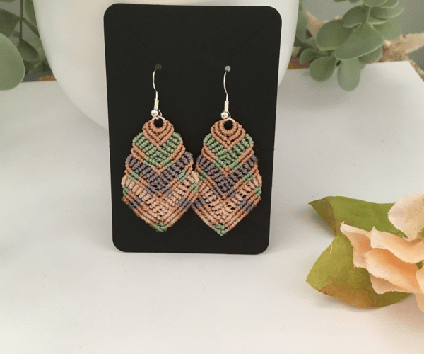 Feather design unique micro macrame dangle earrings