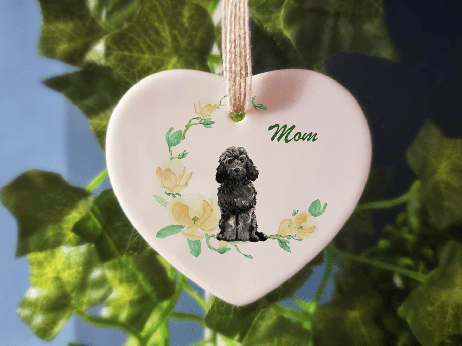 Ceramic Ornament - Black Cockapoo Dog - Personalised