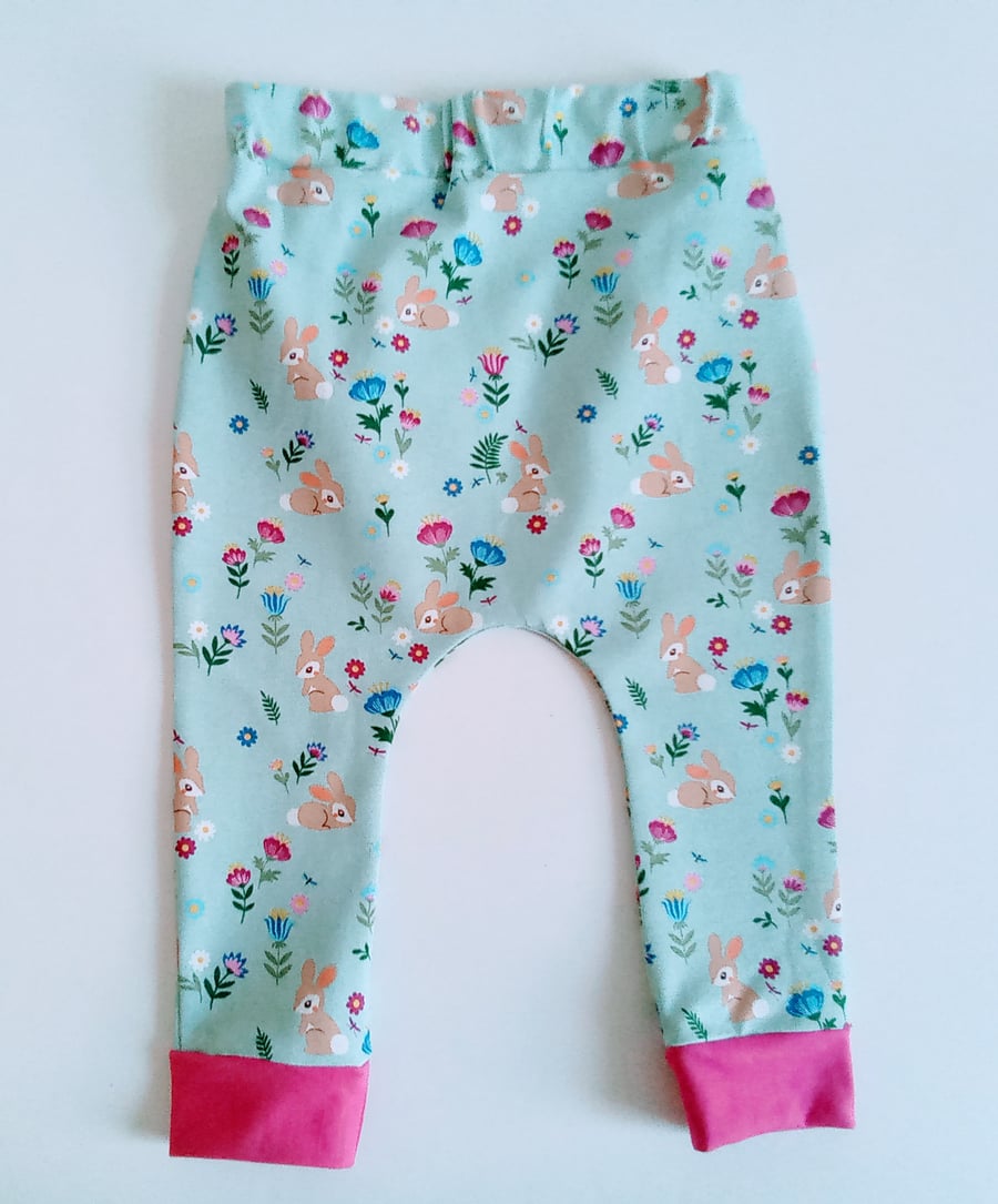 Leggings, 6-12 months, rabbit leggings, girls leggings with bunny design 
