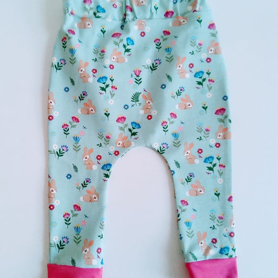 Leggings, 6-12 months, rabbit leggings, girls leggings with bunny design 
