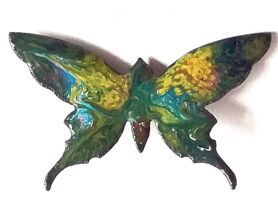 scrolled white, yellow and blue butterfly brooch