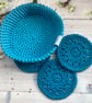 Crochet Coasters in Turquoise with an Optional Basket - Image 3