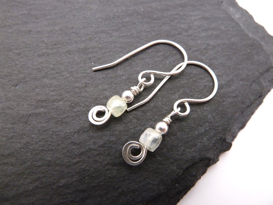 sterling silver earrings, Prehnite gemstone jewellery