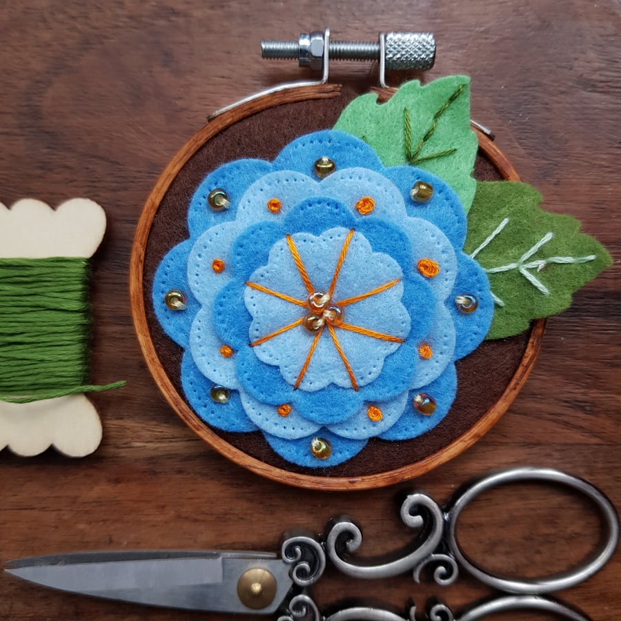 Whimsical Spring Garden handmade wall decoration, keepsake, blue and brown 2