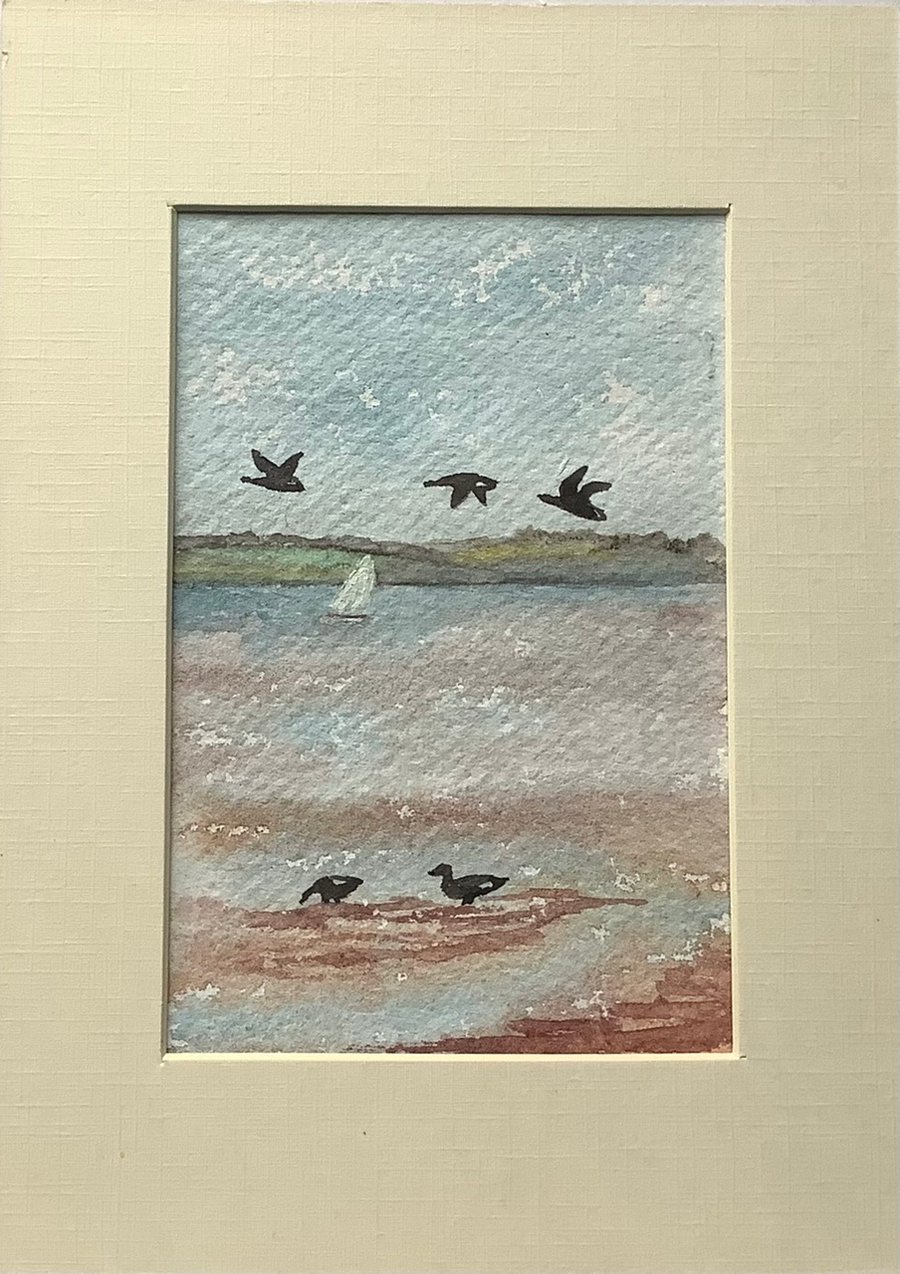 Geese at low tide hand painted art