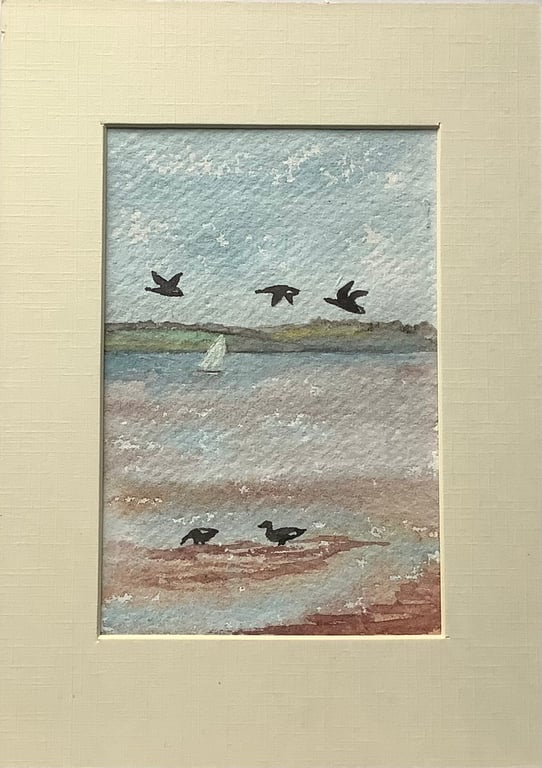 Geese at low tide hand painted art