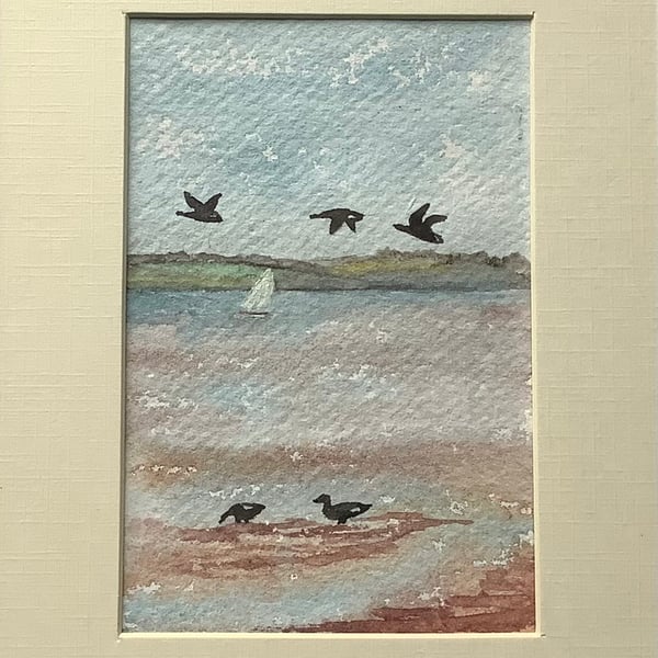 Geese at low tide hand painted art