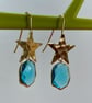 Star crystal drop earrings aquamarine glass beautiful retro