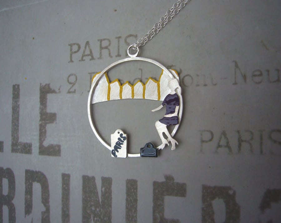 Shopping in Paris necklace, figurative jewellery, quirky jewellery