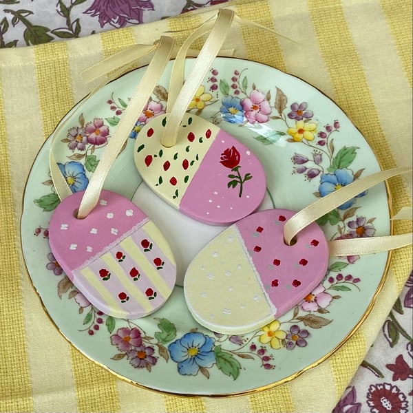 Afternoon Tea, Team Room "Ruby" - hand painted hanging decorations (set of 3)