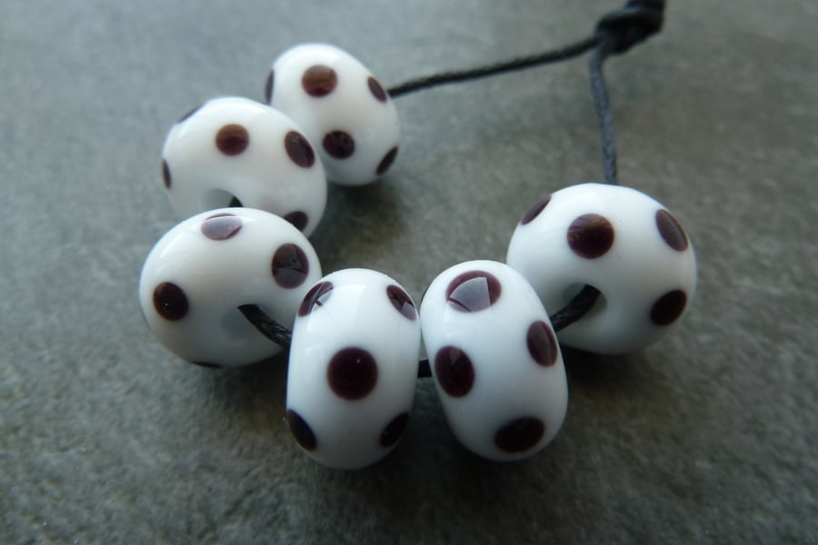 white and black spot lampwork glass beads