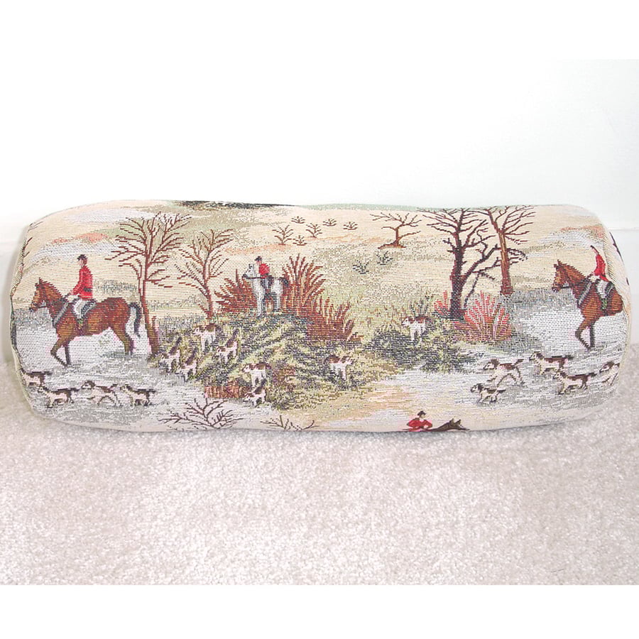 Horse and Hounds Bolster Cover 16" Round Cylinder Neck Roll Pillow Tapestry
