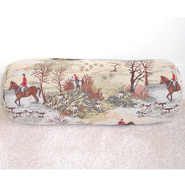 Horse and Hounds Bolster Cover 16" Round Cylinder Neck Roll Pillow Tapestry