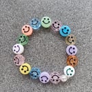 Pastel coloured smiley face bracelet,  colourful bracelet, gift idea for girls