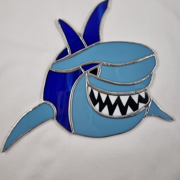 529 Stained glass shark - handmade hanging decoration.