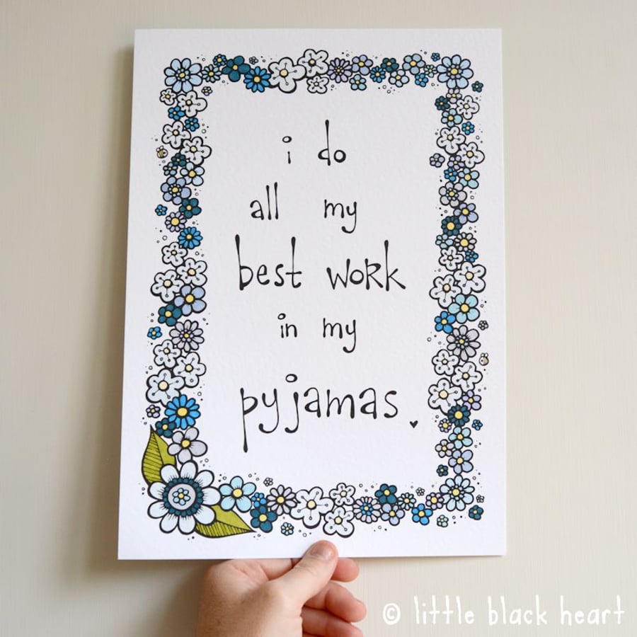 pyjama work - hand coloured print - blue (A4)