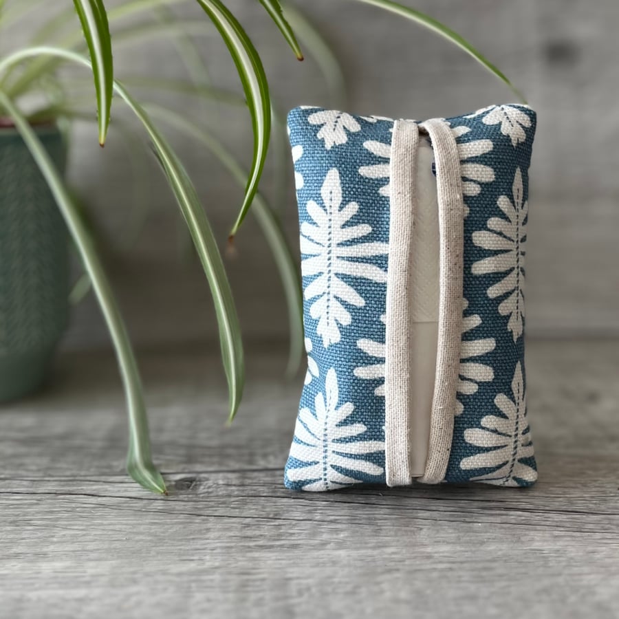 Blue  Linen Cotton  Fabric Tissue Holder 