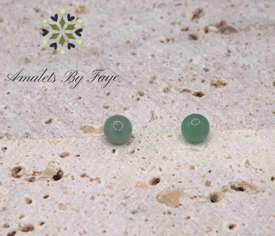 Green Aventurine 5mm Gemstones, Sterling Silver Stud Earrings.
