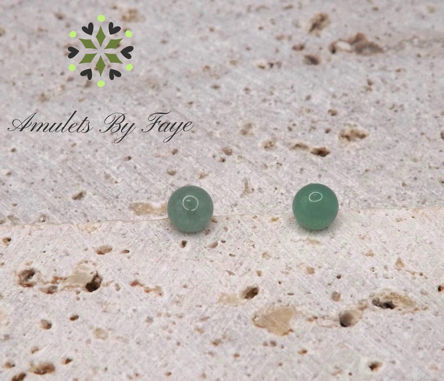 Green Aventurine 5mm Gemstones, Sterling Silver Stud Earrings.