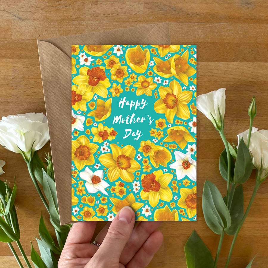 Daffodil Mother’s Day Card – Hand-Drawn Floral Design