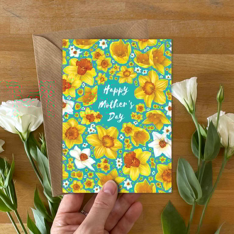 Daffodil Mother’s Day Card – Hand-Drawn Floral Design