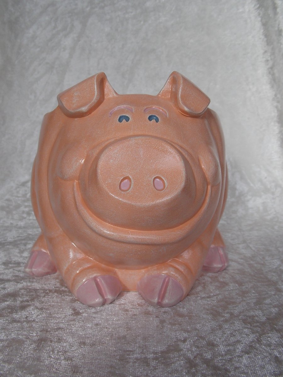 Ceramic Hand Painted Pink Pig Animal Plant Flower Herb Pot Planter Container.
