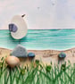 Sea Glass Seagull Desk Art - Original Watercolour with Beach Finds - Image 5