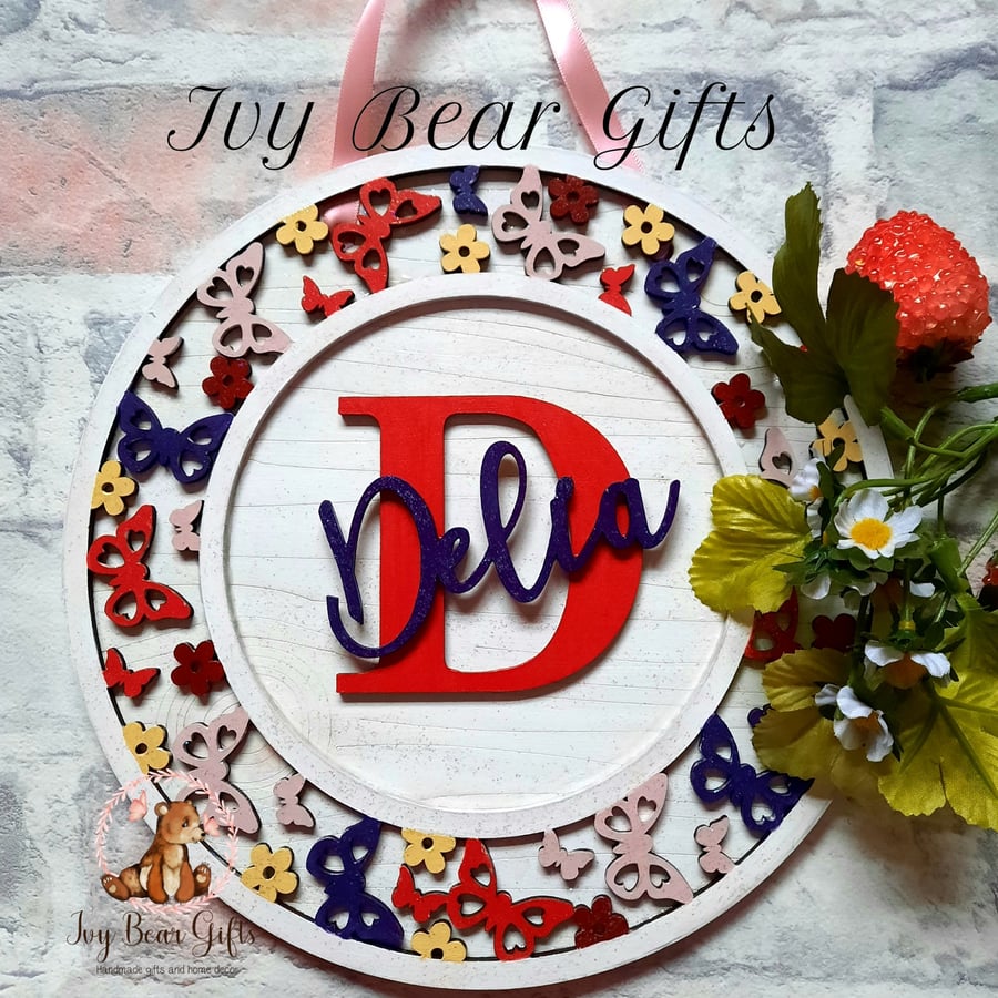 Butterfly personalised wall hanging 