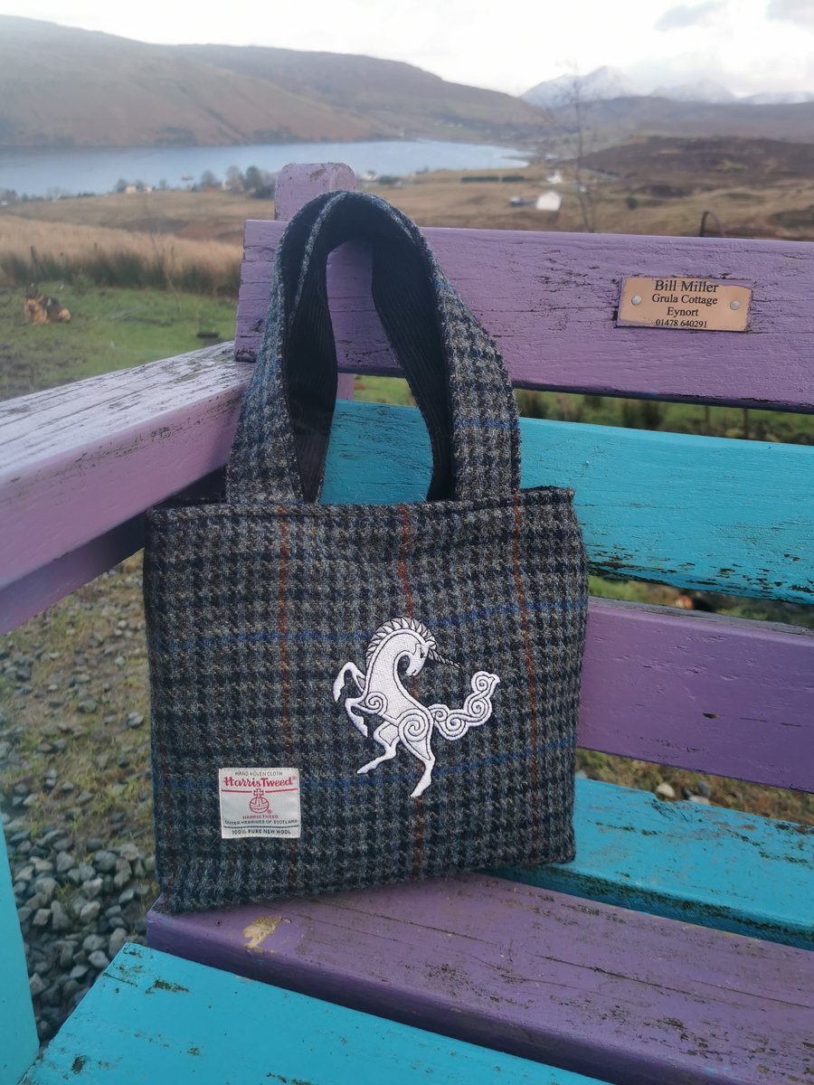 Harris Tweed Handbag with embroidered unicorn 
