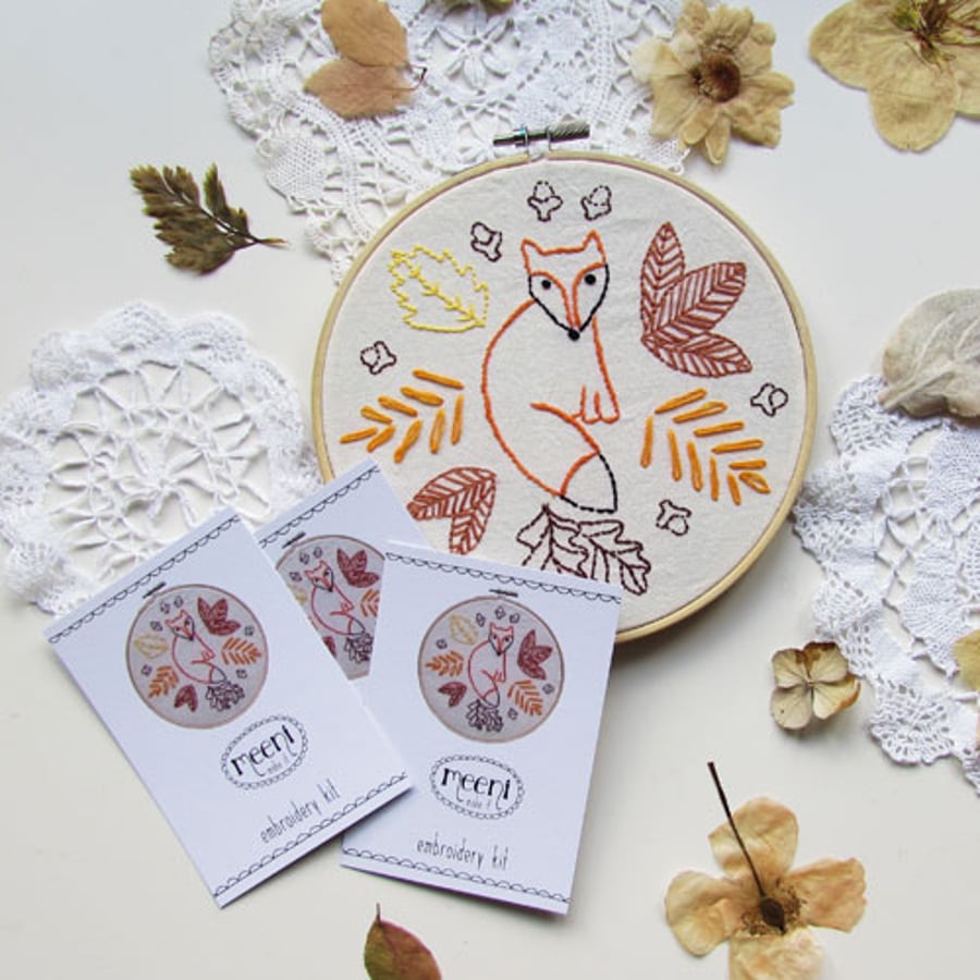 Embroidery Kit - fox and leaves