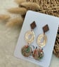 Marbled Sage & Terracotta Dangles with Walnut Wood & Copper Leaf Detail