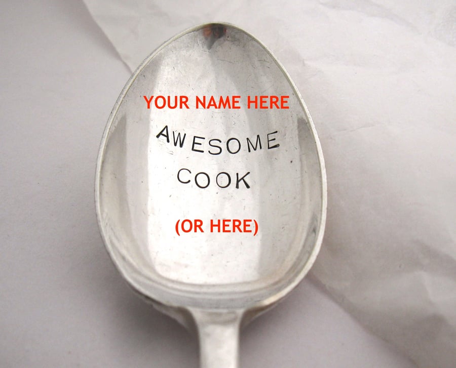 Awesome Cook Personalised Handstamped Vintage Dessertspoon