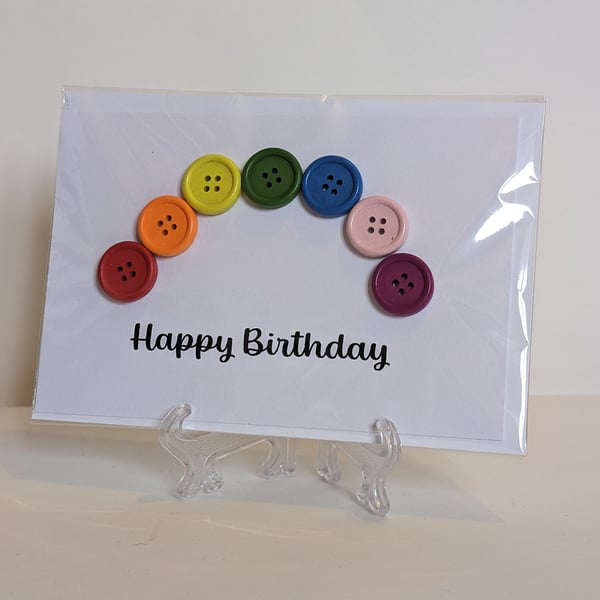 Happy Birthday button rainbow greetings card 