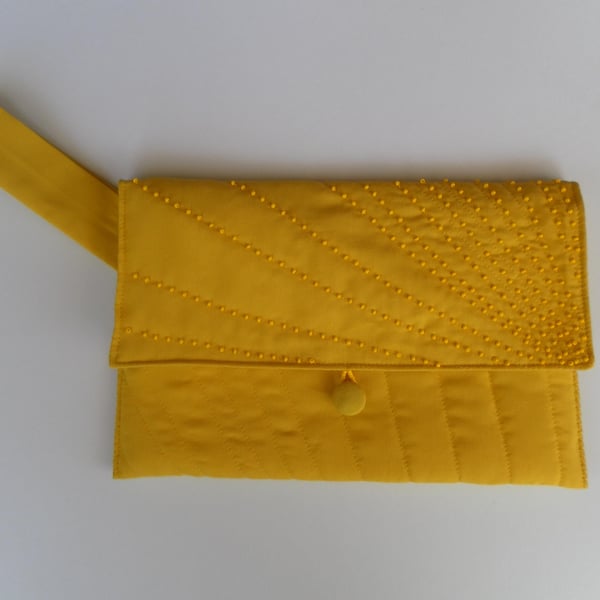 Quilted, Vibrant Yellow Clutch Bag, with Hand Beaded Detailing