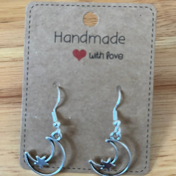 Sterling Silver Earrings - Star & Moon - Brand New & Sealed!! 