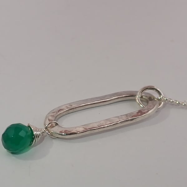 Green onyx and sterling silver necklace