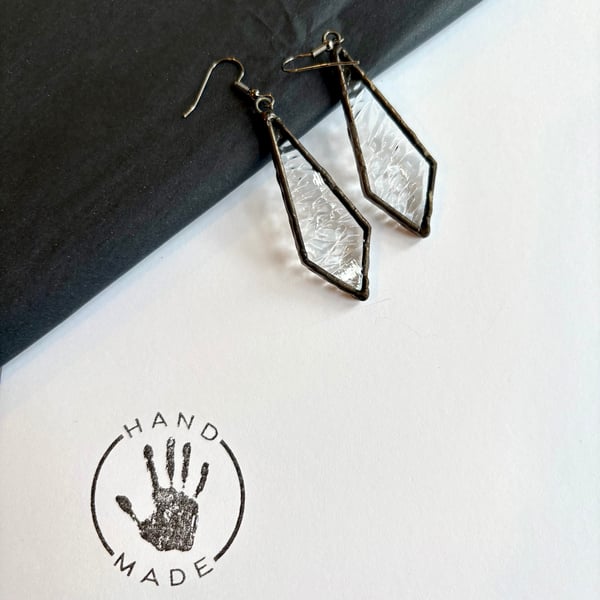 Textured stained glass statement dangle earrings, Frost earrings for Her