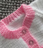 14" White & Pink Newborn Girls Round Neck Cardigan  - Image 2