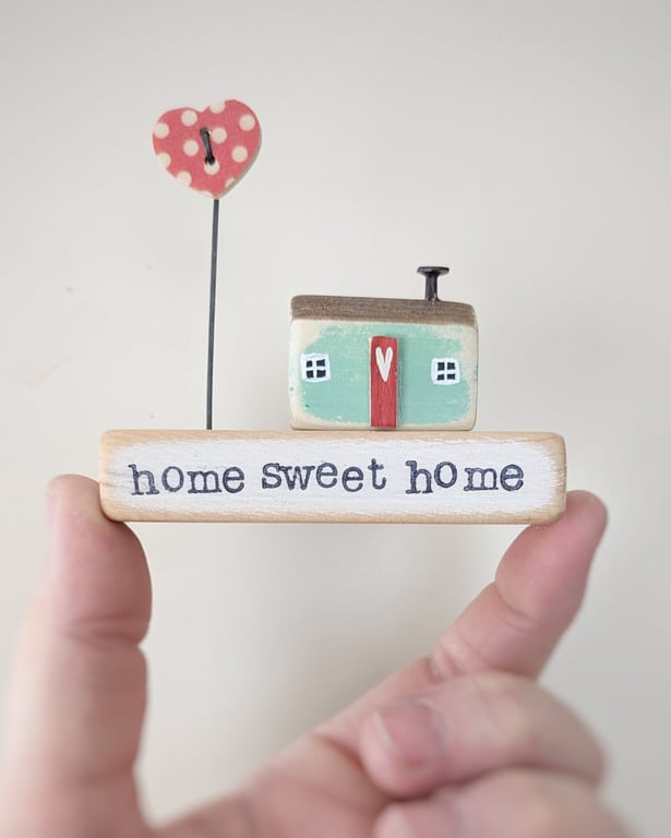 Little Wooden Painted House and Base in a Bag
