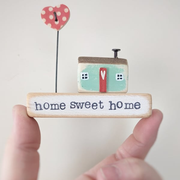 Little Wooden Painted House and Base in a Bag