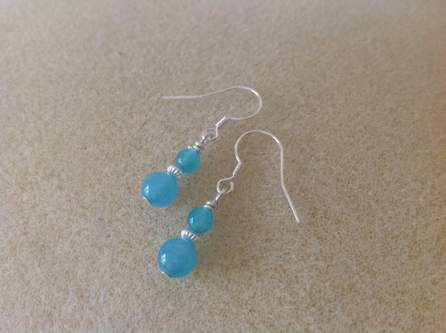Aqua blue Jade dainty sterling silver earrings