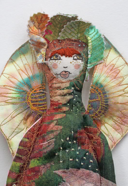 Seren, original printed and embroidered textile wall decoration