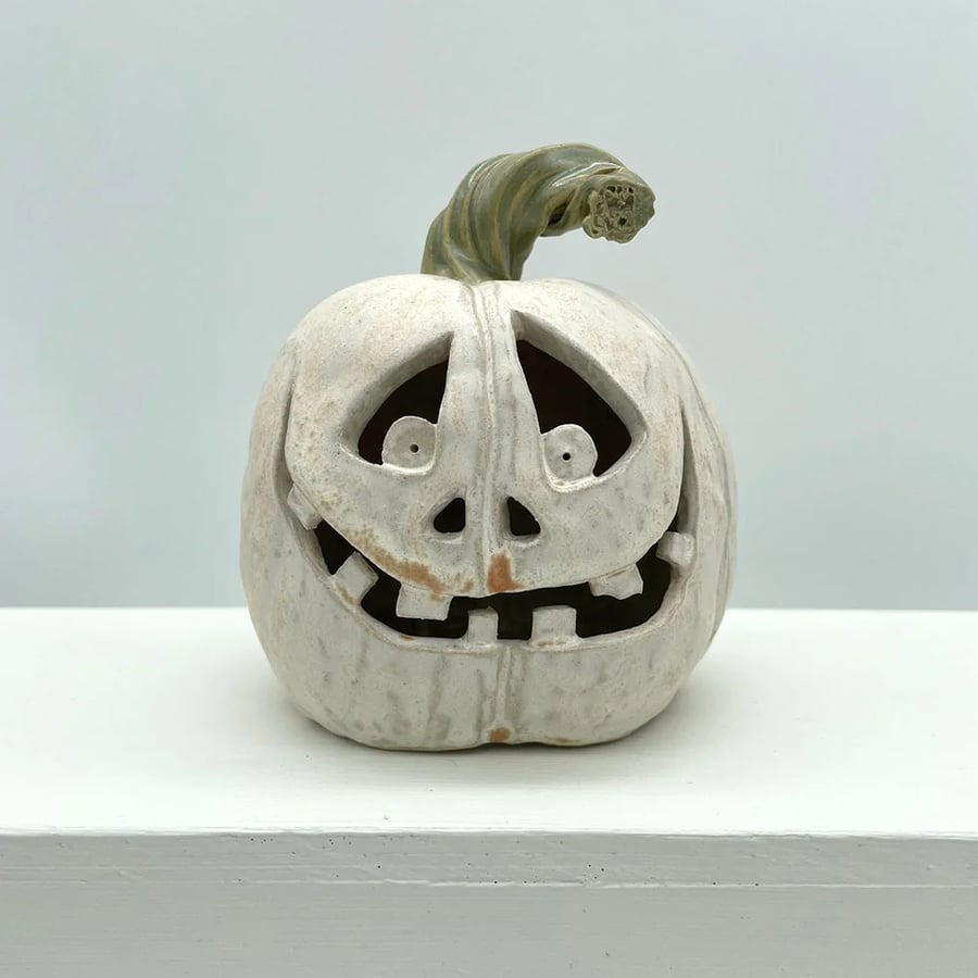 Carved Ceramic Pumpkin Halloween Decoration Tealight Lantern - Winston