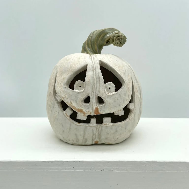 Carved Ceramic Pumpkin Halloween Decoration Tealight Lantern - Winston