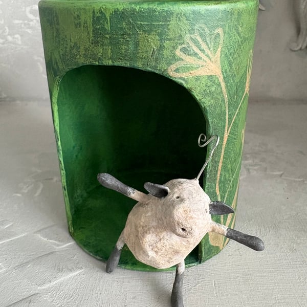 Paper mache sheep in a truffle box